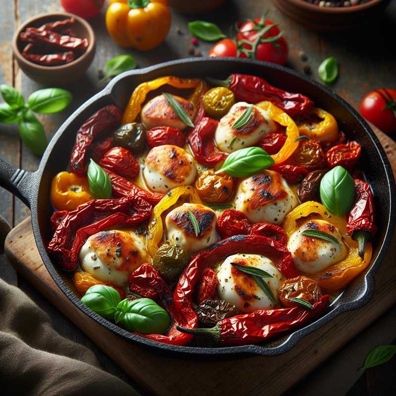 Bocconcini di pollo, peperoni e pomodori secchi