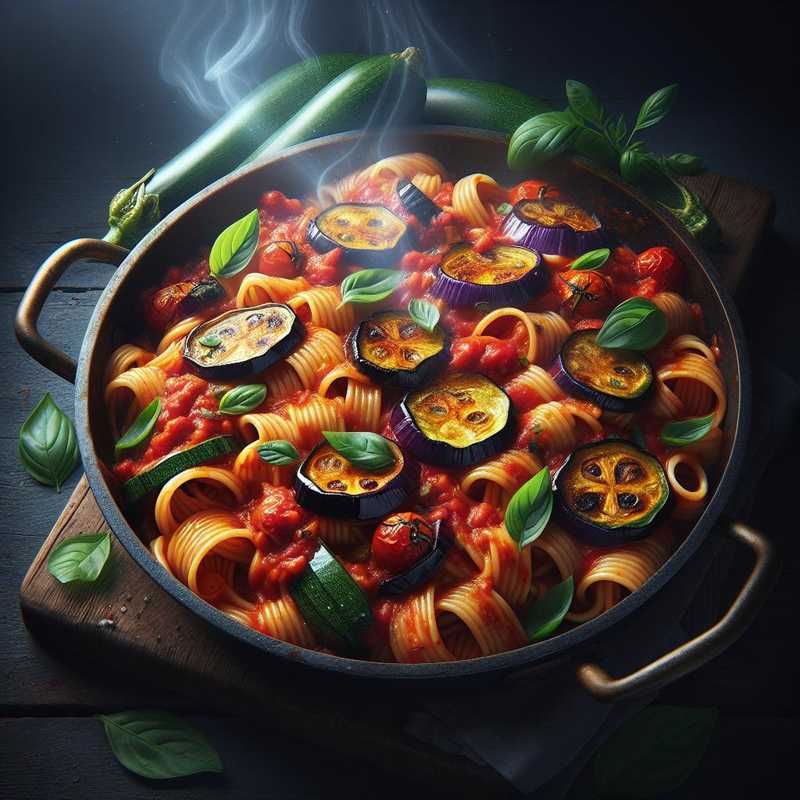 Roasted Tomato Pasta with Eggplant and Zucchini