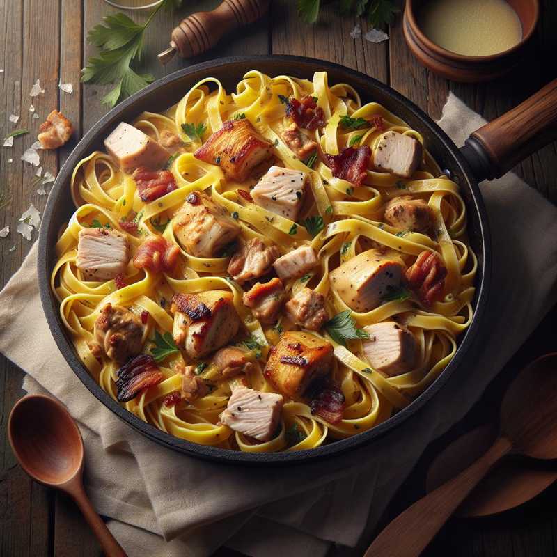 Tagliatelle allo zafferano, pollo e guanciale