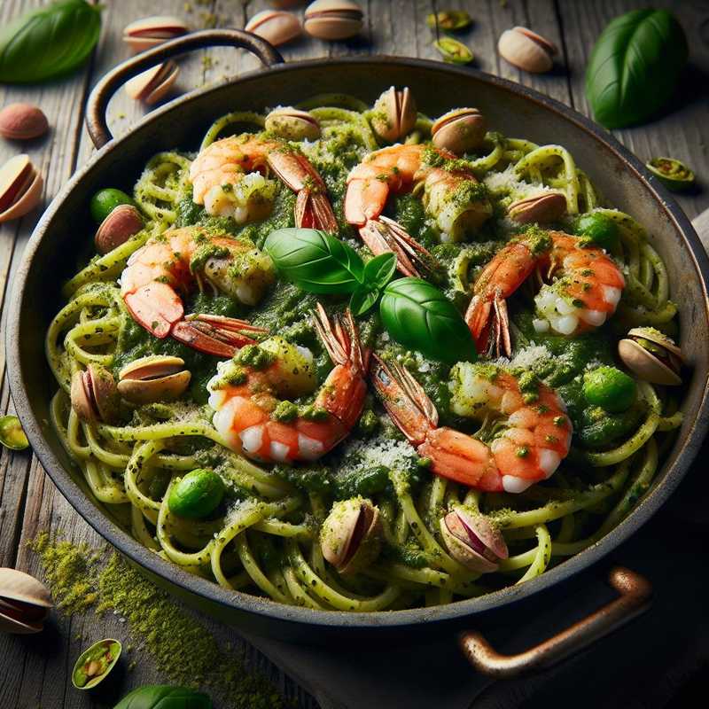 Pasta fredda al pesto di pistacchio e gamberi