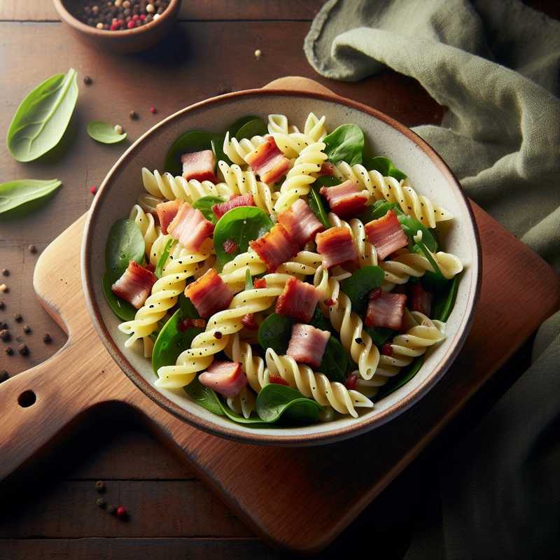 Insalata di pasta rustica e cubetti di pancetta affumicata