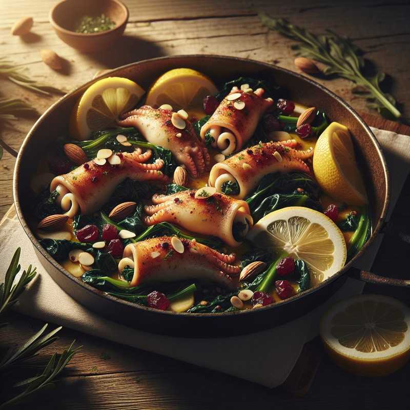 Stuffed Squid with Swiss Chard, Raisins, and Almonds