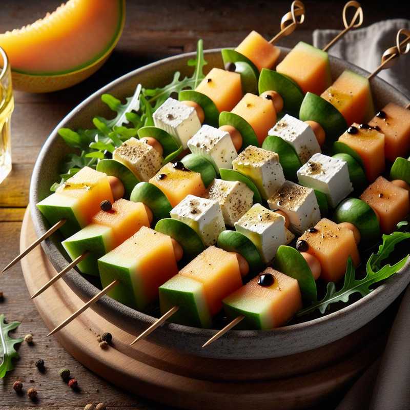 Melon, Feta, and Arugula Skewers