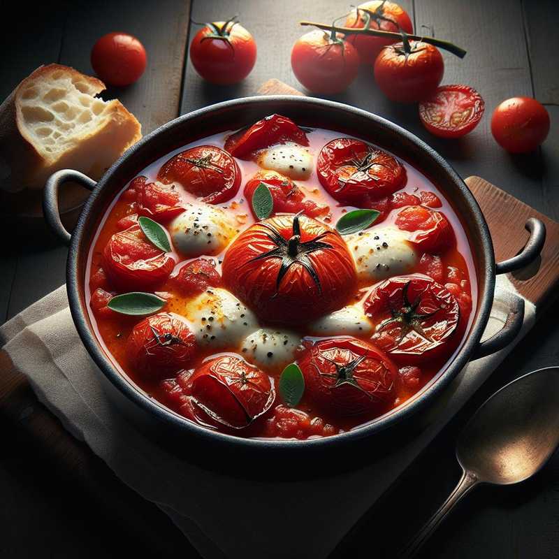 Zuppa di pomodori arrosto e mozzarella