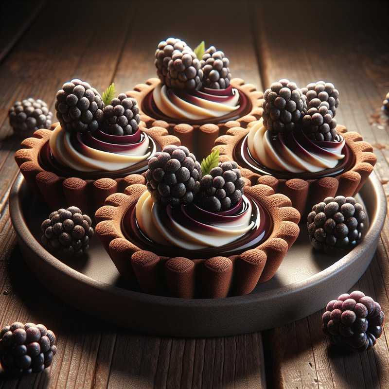 Cocoa Tartlets with Cream and Blackberries