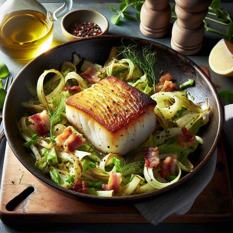 Pan-seared cod with fennel and bacon salad