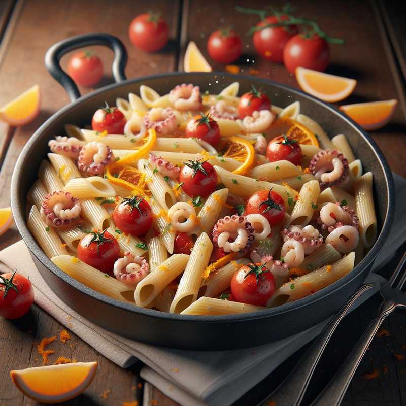 Penne con calamari, pomodorini e arancia