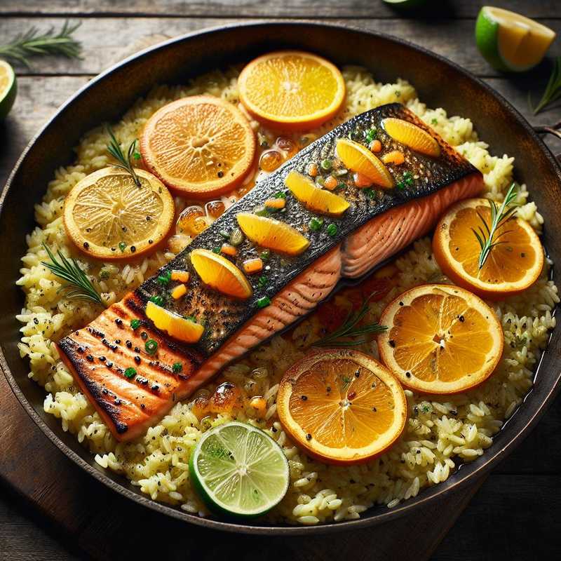 Salmone agli agrumi con riso pilaf