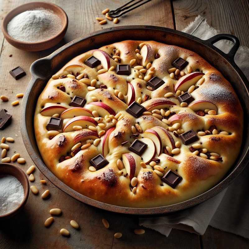 Focaccia dolce con mele, pinoli e cioccolato