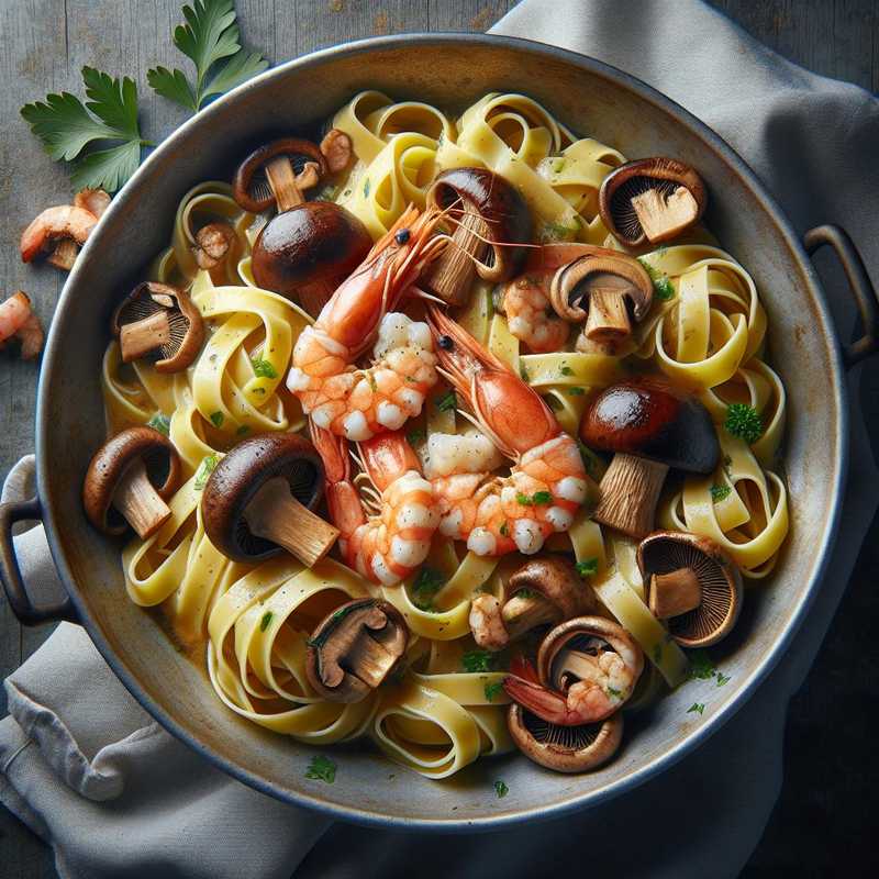 Tagliatelle con funghi porcini e gamberi