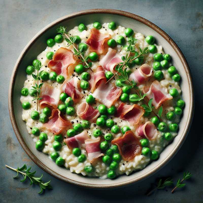 Risotto con piselli pancetta e maggiorana