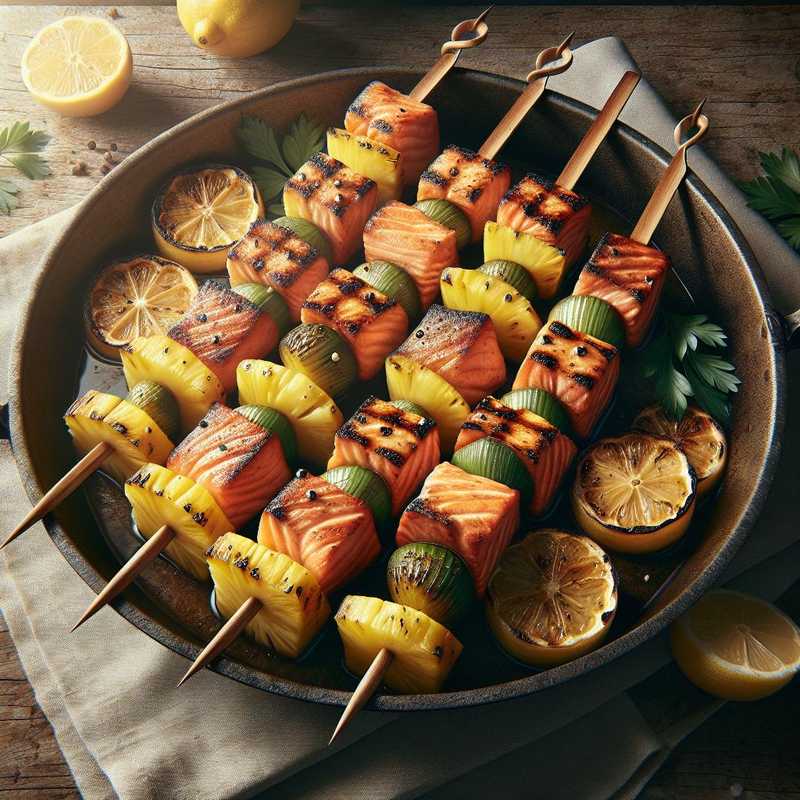 Lemon Pineapple and Salmon Skewers