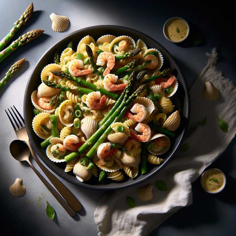 Conchiglie di mare e asparagi