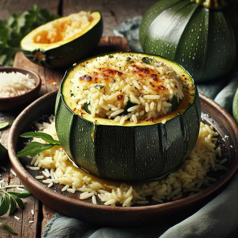 Zucchine tonde ripiene di riso al forno