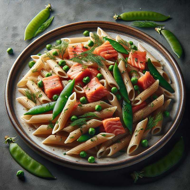 Penne con salmone affumicato e taccole