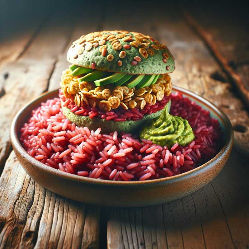 Burger di cereali e riso rosso con hummus di avocado