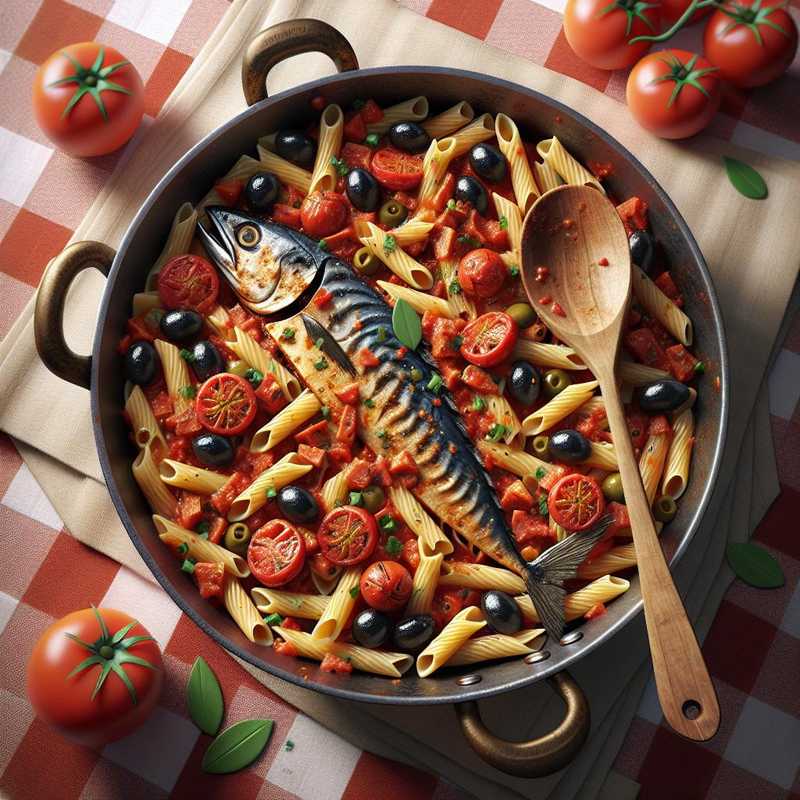 Pasta con sgombro, olive e pomodori