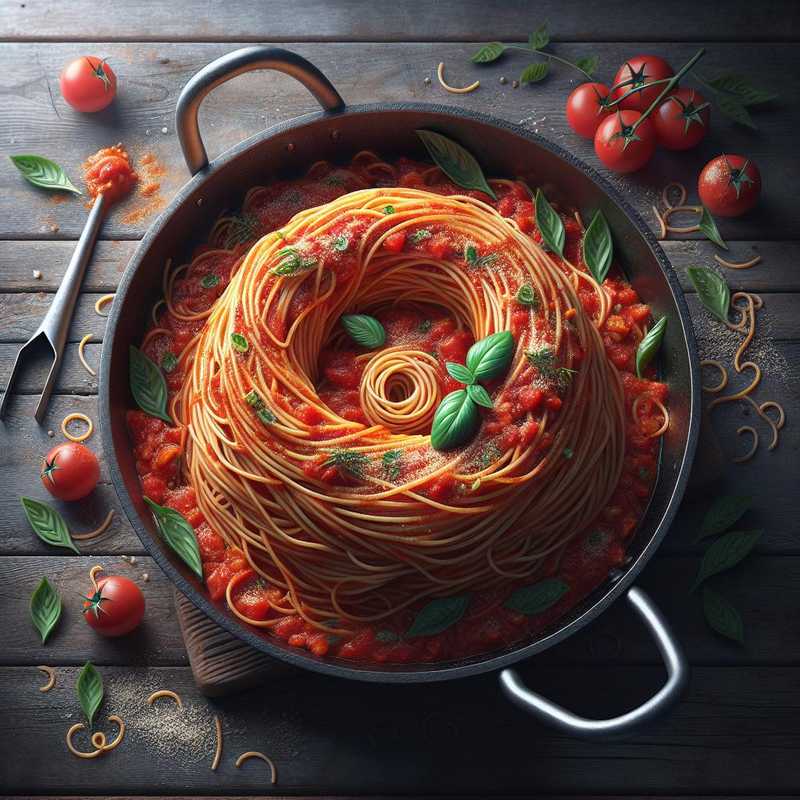 Nidi di spaghetti al sugo piccante