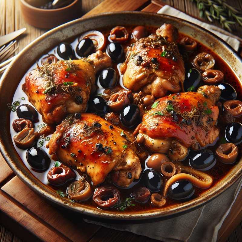 Cosce di pollo al mirto e olive nere