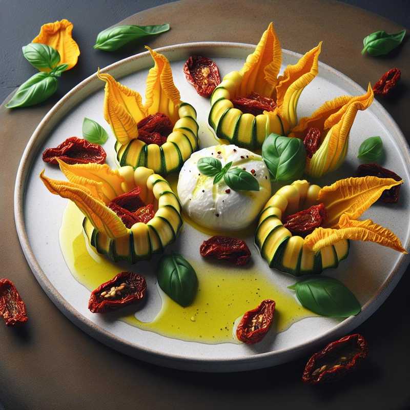 Fiori di zucca ripieni di burrata e pomodori secchi