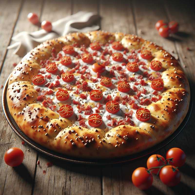 Yogurt focaccia with speck and cherry tomatoes