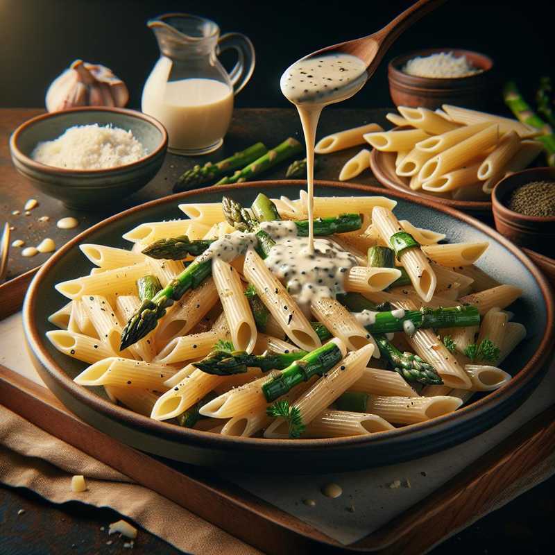 Penne con asparagi e salsa mornay