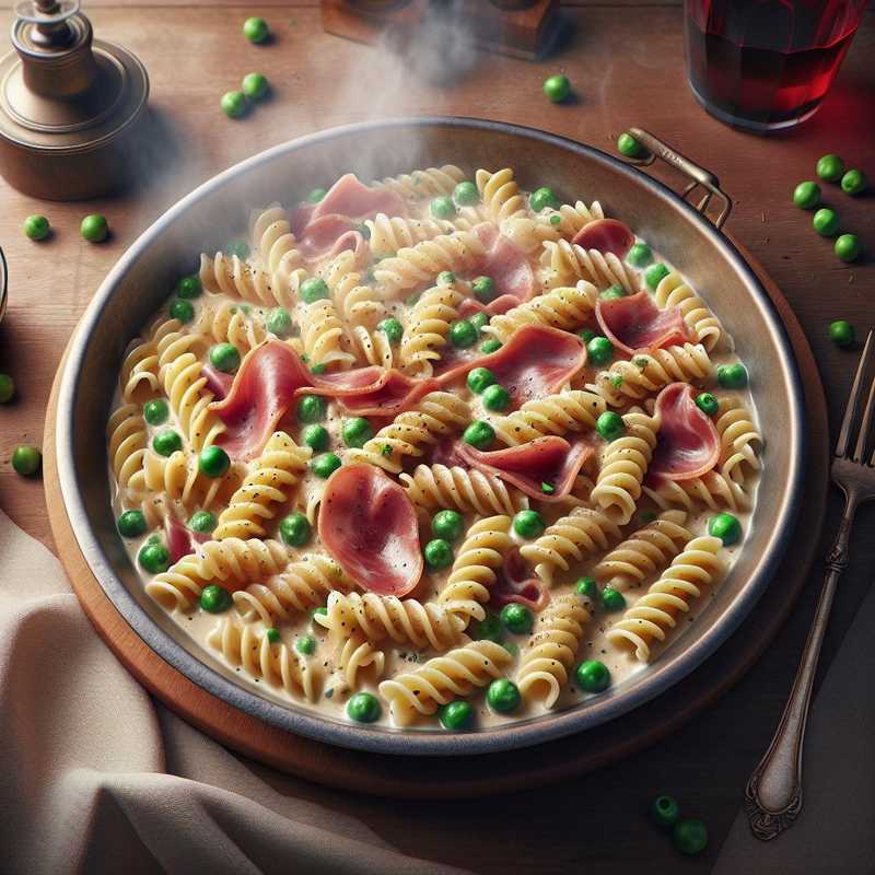 Fusilli panna, prosciutto e piselli