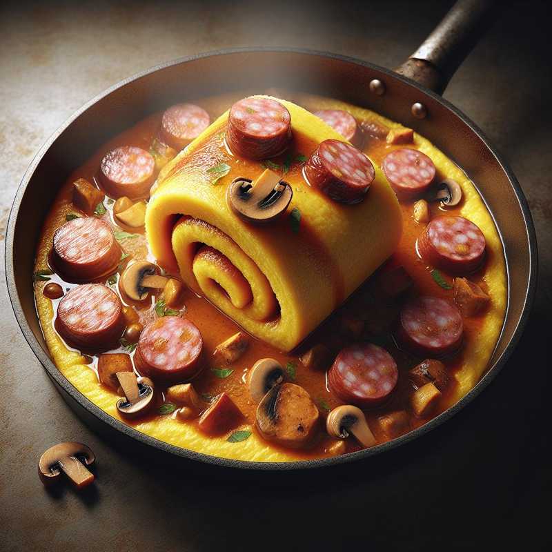 Rotolo di polenta con salsiccia e funghi