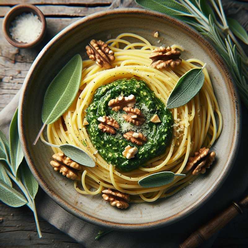 Spaghetti with Sage and Walnut Pesto