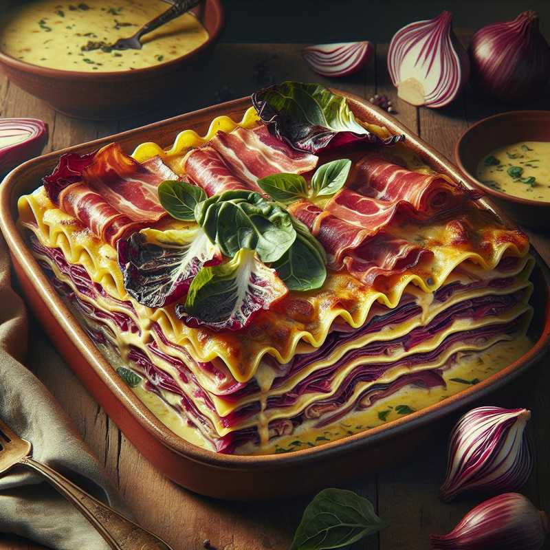 Lasagna with radicchio, chestnut cream, and speck