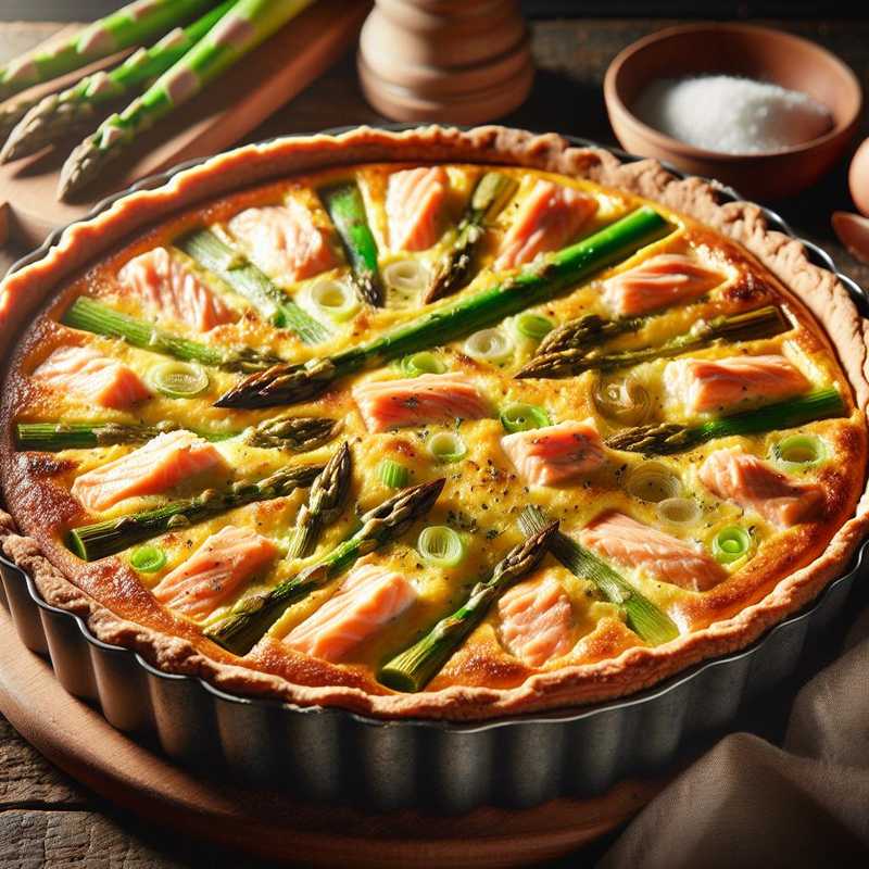 Quiche al salmone con asparagi e porri