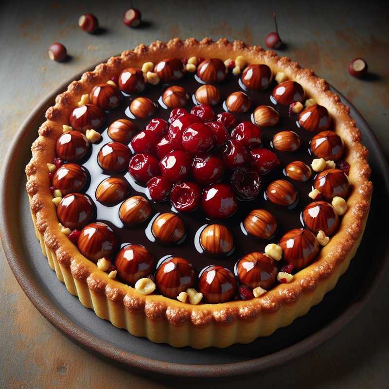 Crostata alle nocciole con ganache al fondente e amarene