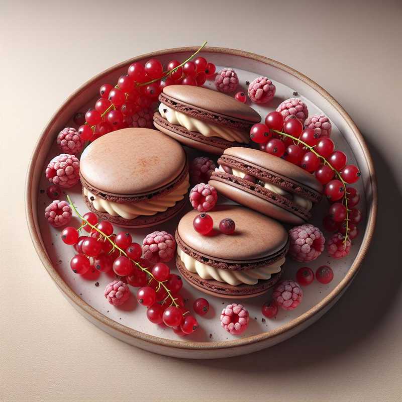 Cocoa Macaron with Mascarpone Cream and Redcurrants