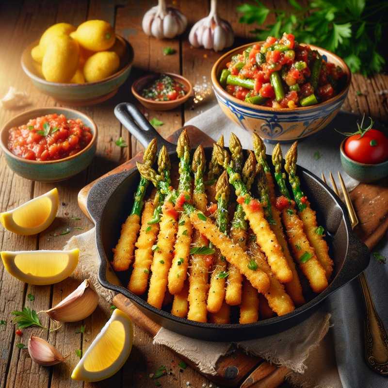 Frittura di asparagi con salsa