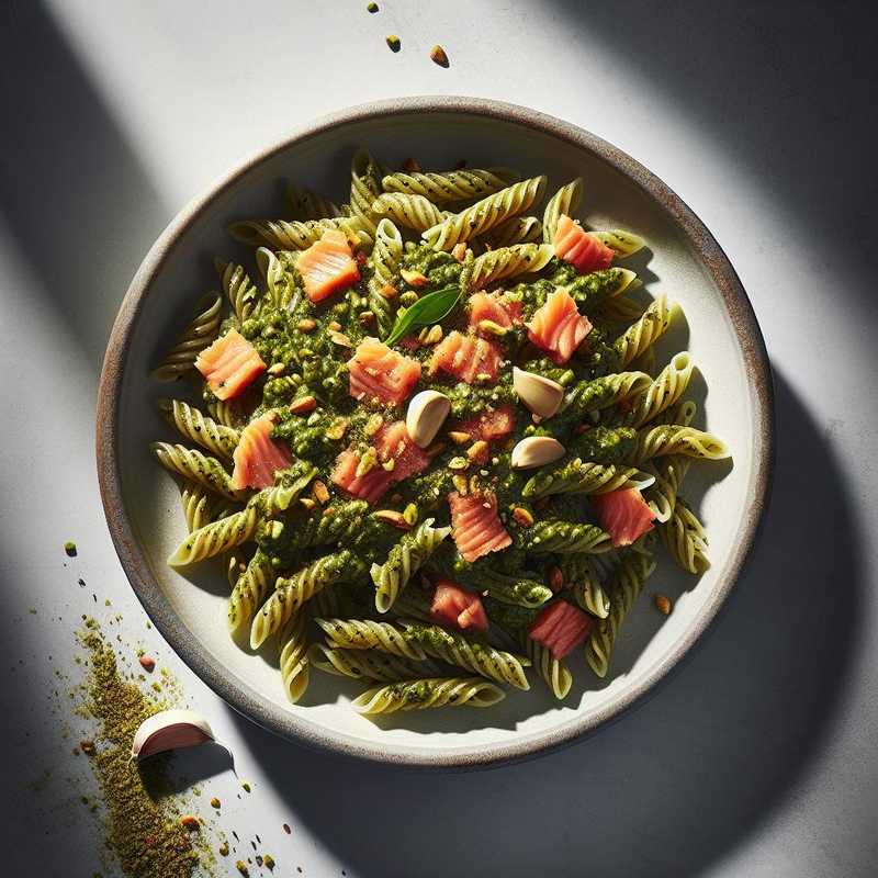 Pasta con pesto di pistacchi e salmone