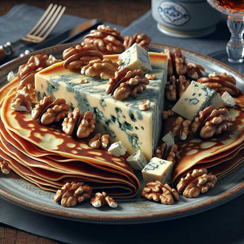 Crepe with Roquefort and walnuts