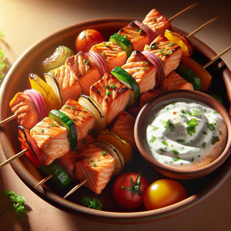 Salmon Shish Kebab with Yogurt Sauce