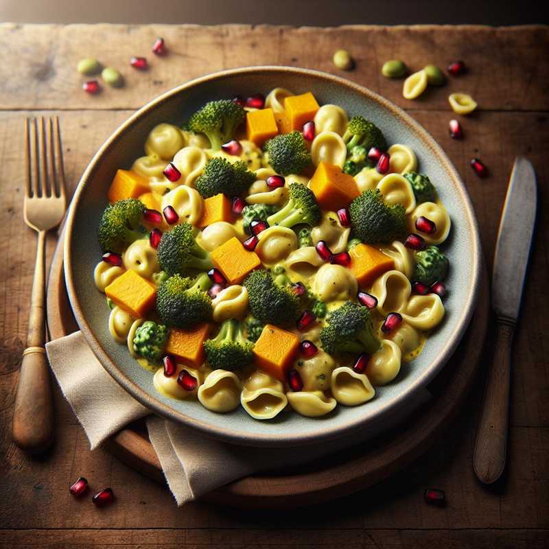 Orecchiette with Broccoli, Pumpkin, and Pomegranate Cream