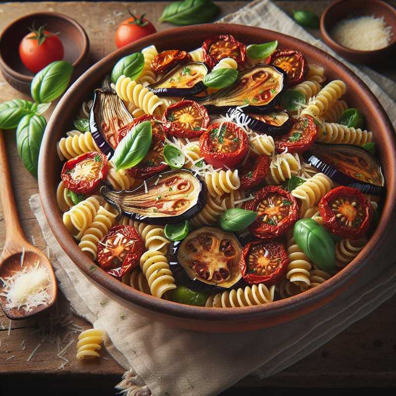 Insalata di pasta con melanzane e pomodori secchi