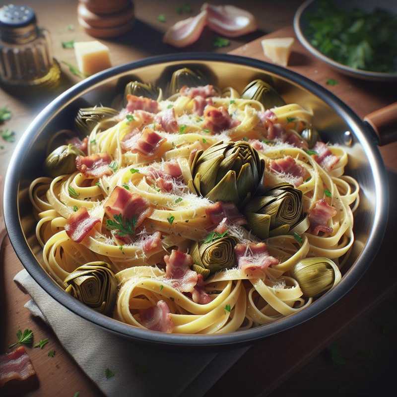 Fettuccine con carciofi e pancetta