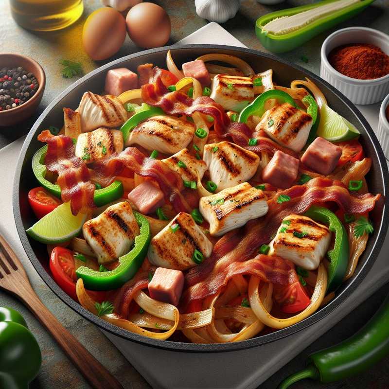 Fajitas di pollo e cubetti di pancetta affumicata