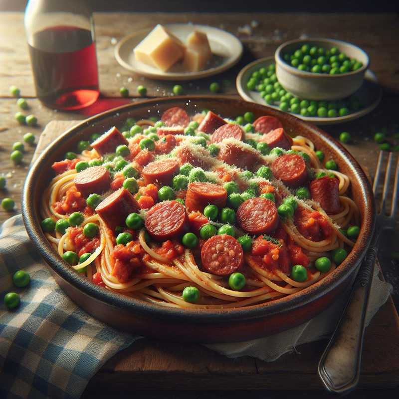 Pasta alla rustica with sausage and peas