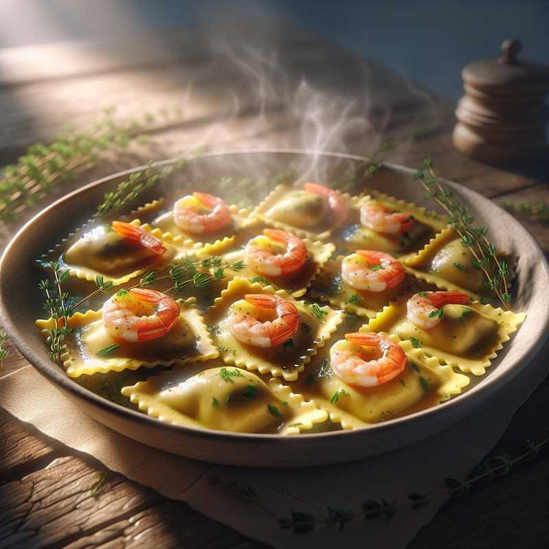 Ravioli di gamberi e limone al burro e timo