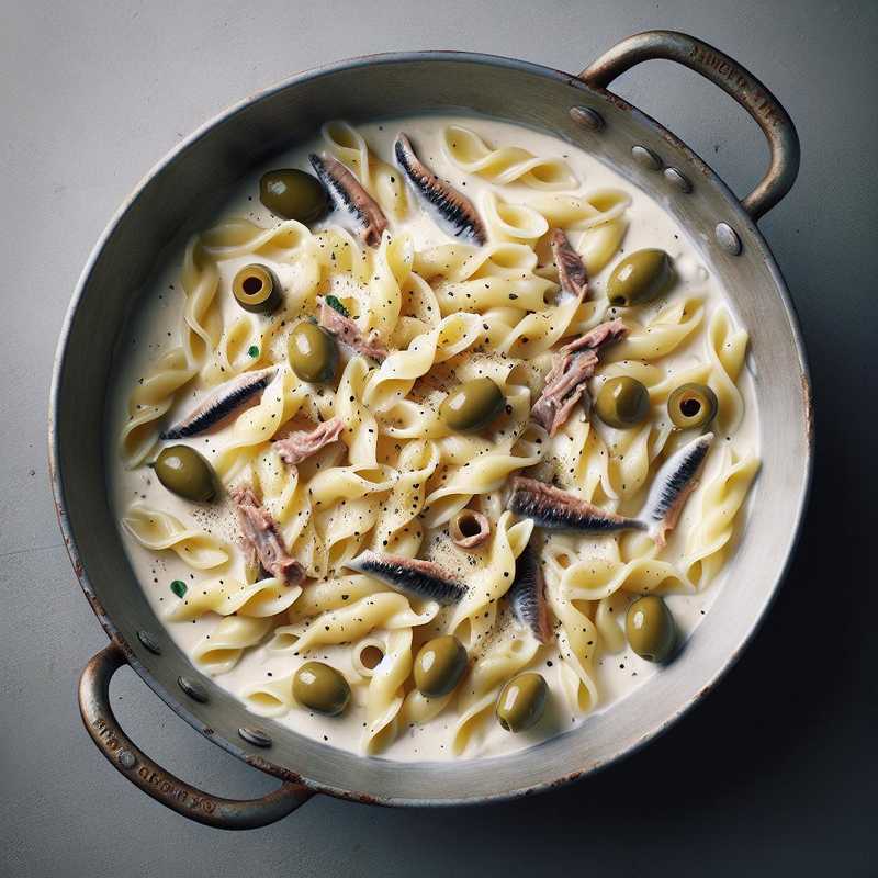 Casarecce with Ricotta Cream, Olives, and Anchovies