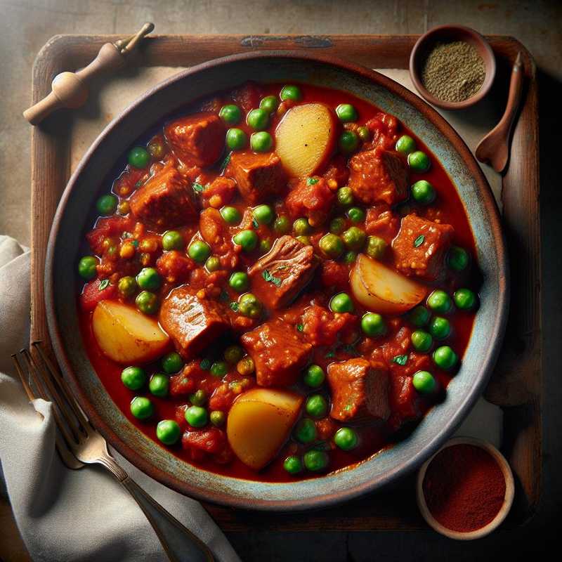 Spicy Sauce Beef Stew with Peas and Potatoes