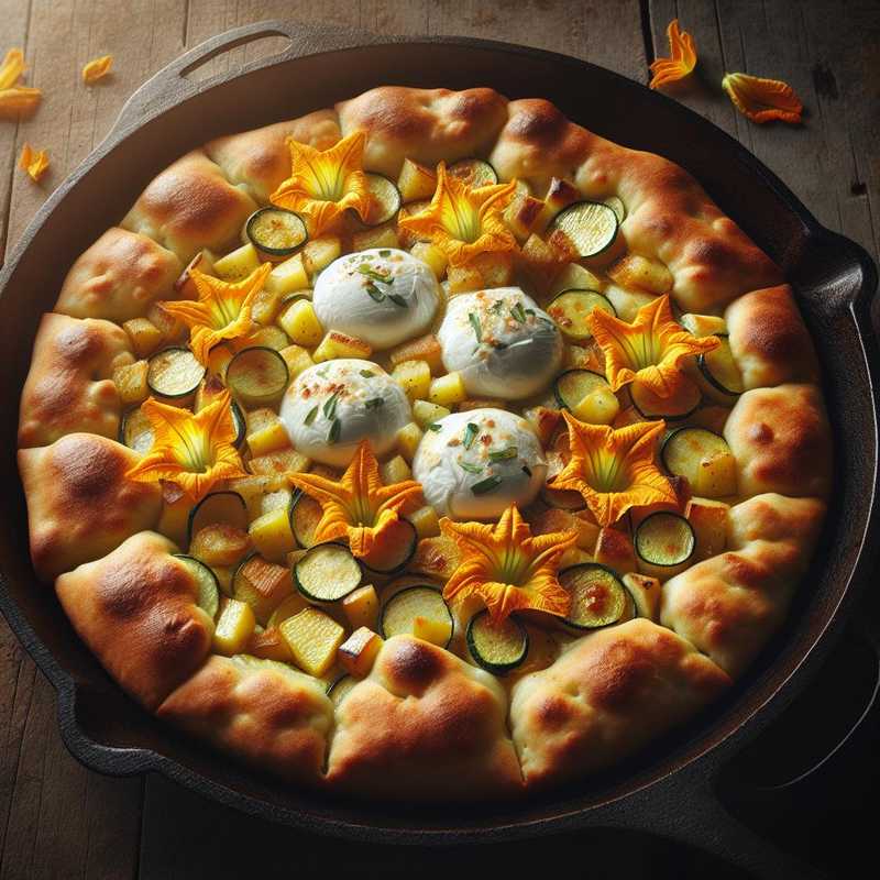 Focaccia di patate con burrata e fiori di zucca