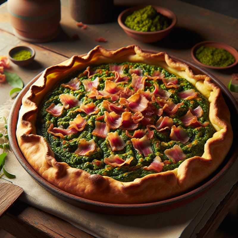 Crostata con pesto misto e pancetta