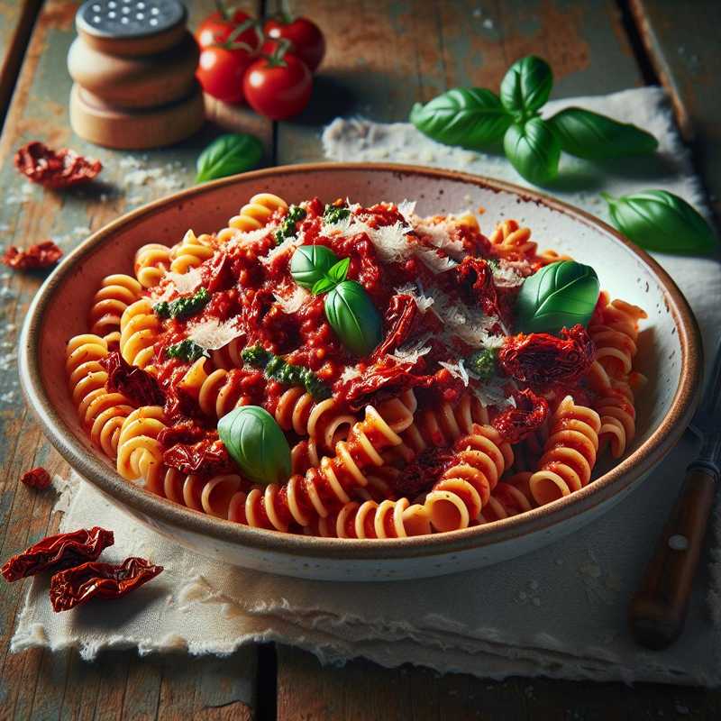 Fusilli Bucati Corti con Pesto di Pomodori Secchi