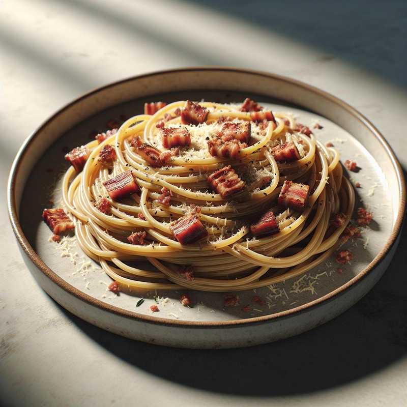 Whole wheat spaghetti with fake guanciale