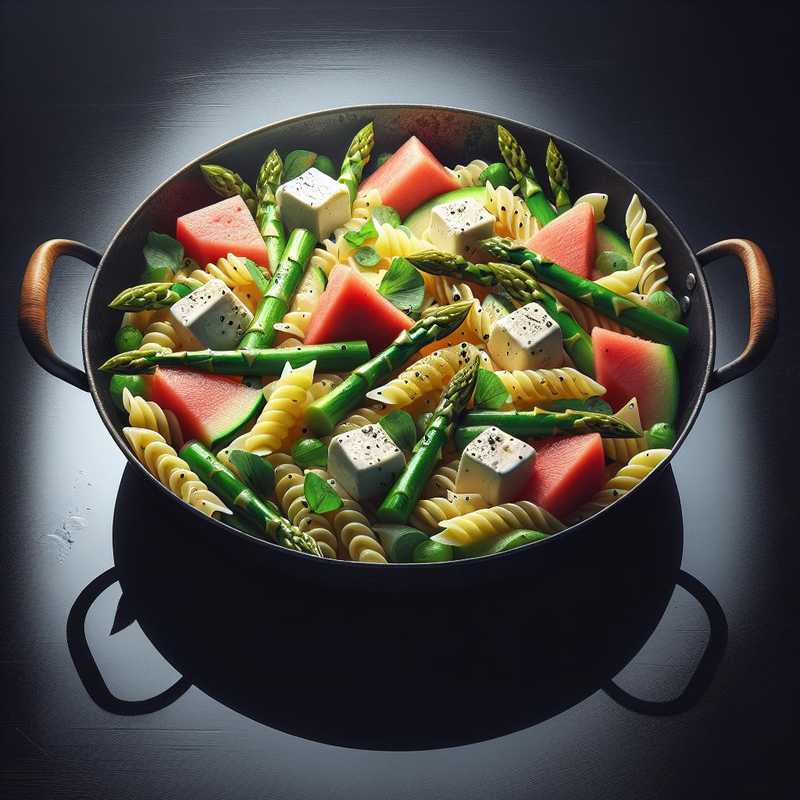 Insalata di pasta con asparagi, melone e caprino